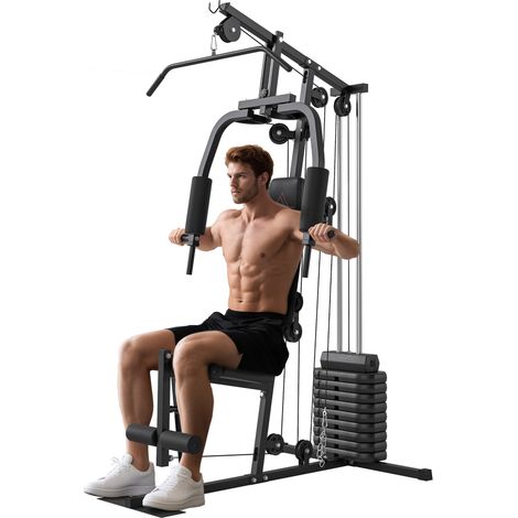 Station de musculation lestée de 45 kg pour l'entraînement à domicile, 135 x 103 x 200 cm, noire (1/5)
