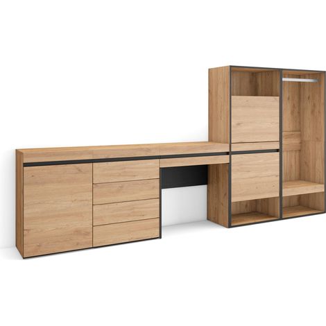 Skraut Home - Zapatero, Armario zapatos botas, 297x145x35 cm, Dormitorio, habitación, Vestidor abierto, Cómoda, Cajonera, Tocador, Estilo Moderno, Roble (1/5)