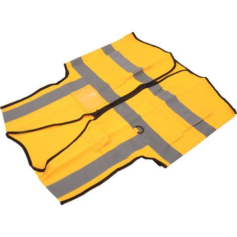 Veste de travail haute visibilité imperméable jaune, avec zip et poches multiples pour professionnels. (1/5)