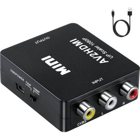 Adaptateur RCA vers HDMI, convertisseur audio et vidéo AV vers HDMI prenant en charge 1080P avec cordon d'alimentation USB pour PS2 Gamecube VHS caméra ordinateur portable DVD STB (1/5)