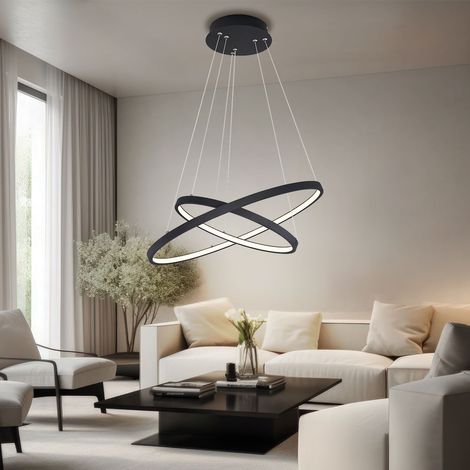 Pendelleuchte Ringe Decken Pendelleuchte Wohnzimmer Lampen schwarz-matt LED, Memoryfunktion Dimmbar, 1x LED 42W 1300Lm, DxH 51x120 cm