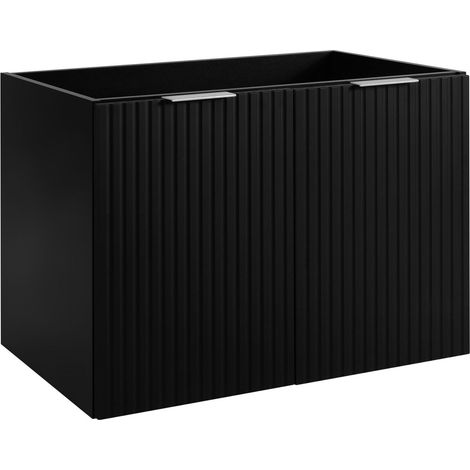 Ensemble de salle de bain : meuble avec tiroirs, meuble avec portes et étagère 57×46×140 cm, couleur : Chêne Craft / noir, poignée noire (1/4)