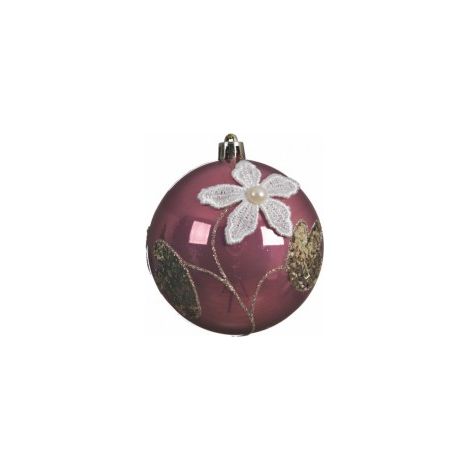 Pallina sfera natalizia in vetro con pizzo Rosa Velvet 8 cm
