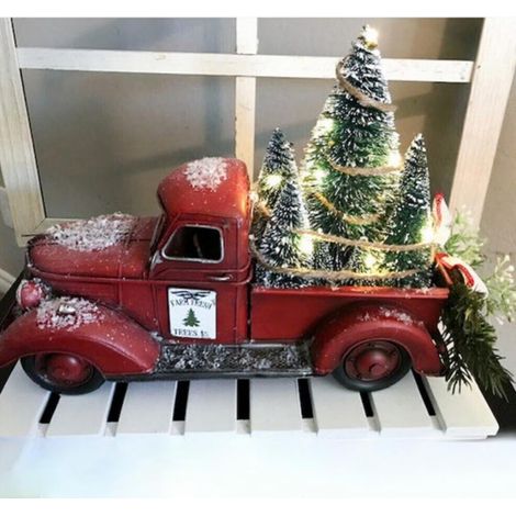 Camion de Noël Rouge - Centre de Table Vintage Ferme - Déco Maison avec Sapins - Pour Table Cuisine Salon (1/5)