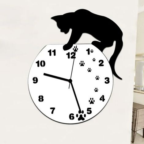 Horloge Murale Pendule 3D Chat Silencieuse DIY Décoration Idéale Pour Chambre Salon Cuisine Bureau Animal chat aux pas (1/4)