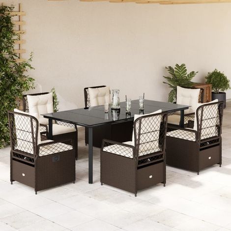 Ensemble à manger de jardin et coussins 7 pcs-Salon de jardin marron rotin 219493 (1/5)