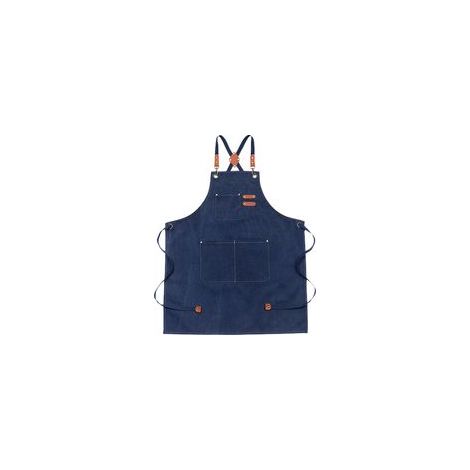 Tablier en coton à dos croisé pour homme et femme, avec grandes poches, tablier de travail ajustable, dimensions approximatives : 75 x 68 cm, bleu (1/5)