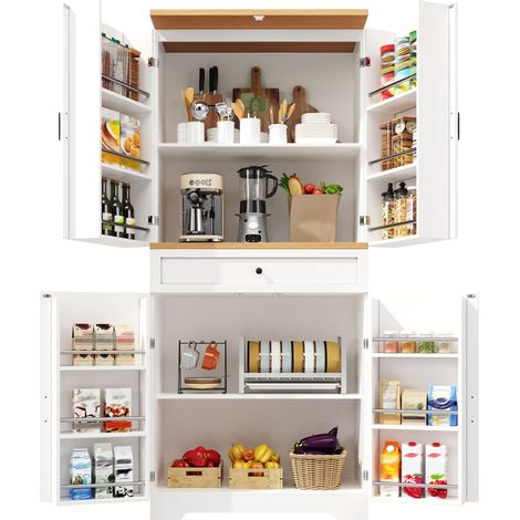 Armoire de cuisine haute meuble de rangement mdf blanc avec tiroirs 80x40x180cm (1/5)