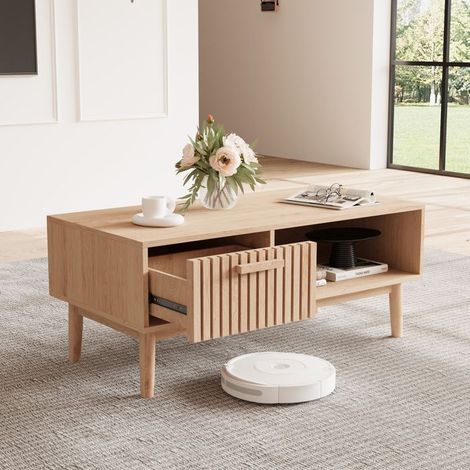 Runder Couchtisch aus Holz mit Marmor-Imitat und Metallbeinen - Gitterdesign, 100x50x43cm, Kaffeetisch geeignet für das Wohnzimmer