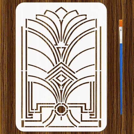 Pochoir de Peinture Art Déco avec Pinceau, 29,7x21cm Pochoir Géométrique Vintage Pochoirs Art Déco Classiques pour Peinture sur Bois Meuble Carte Toile Papier Scrapbook Décoration Maison (1/5)