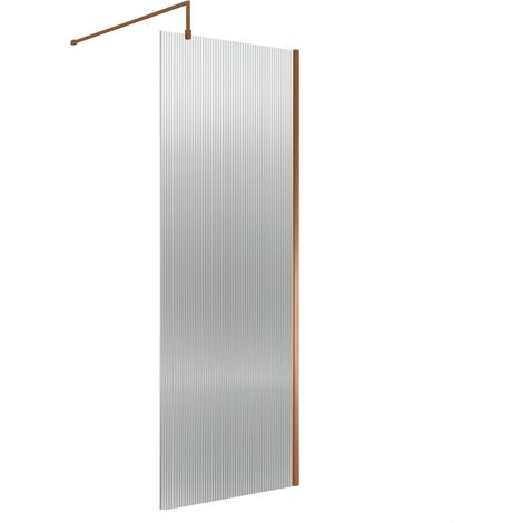 Balterley Fluted Wetroom Screen with Support Bar, 800mm, Brushed Bronze