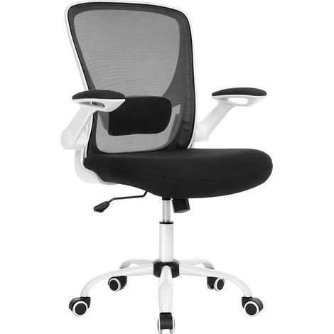 Fauteuil de bureau avec accoudoir rabattable chaise de bureau en toile siège pivotant à 360° support lombaire réglable gain de place noir