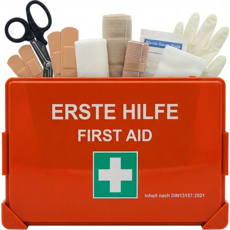 Erste-Hilfe-Koffer DIN 13157:2021 Verbandskasten mit Wandhalterung & ISO-Aufklebern