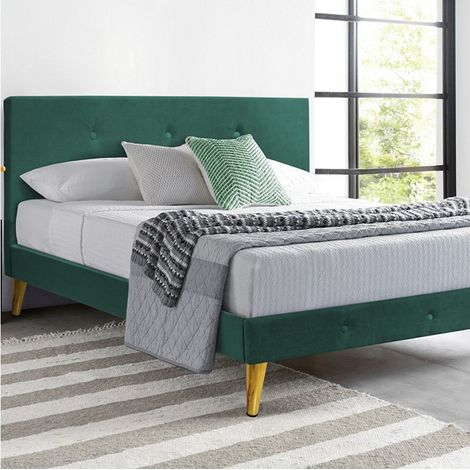 Lit Victoria En velours capitonne 140x190 cm Vert Sommier inclus (1/4)