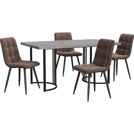 Ensemble salle à manger 5 pièces avec table 140x80 cm MDF motif marbre et 4 chaises velours marron (1/5)