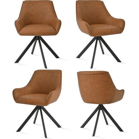 Goeurvant Sillón giratorio 360° con respaldo curvado y cojín mullido, la combinación perfecta entre estilo y comodidad - Juego de 4 - Marrón