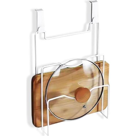Support vertical pour couvercles de casseroles rangement mural sans perforation égouttoir planches à découper Blanc (1/4)