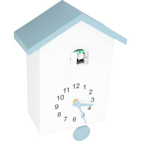Horloge murale nichoir à oiseaux avec chant d'oiseau, élégante et décorative, pour bureau, chambre, salon, toit bleu-gris (1/5)