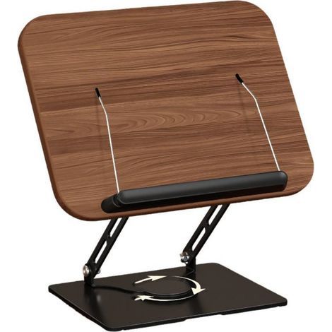 Support Livres - Réglable En Hauteur - Pivotant 360° - Pliable - Pour Recettes Tablettes Et Ordinateurs Portables - Bois Et Aluminium - 30 X 24 Cm - 3 Kg (1/5)