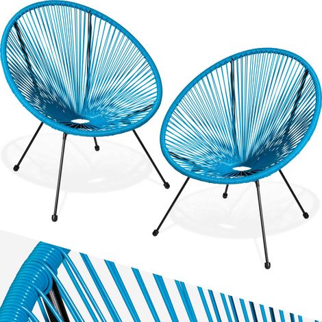 Lot de 2 chaises jardin pliantes style acapulco rétro bleu en acier