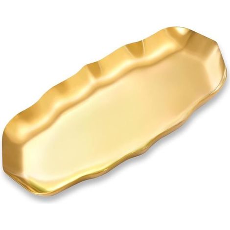 Assiette D'ornements,Plateau de Rangement en Acier Inoxydable Ondulé Organisateur pour Bijoux Cosmétiques Bougies Fruits Thé,Or (1/4)