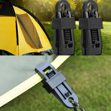 12 pièces Clips de bâche, Clips pour voiles d'ombrage, Jeu de Pinces de Support de bâche, Jeu de Pinces de bâche, Pinces de Tension, pour Tente, auvents, couvertures, voiles d'ombrage (Noir) (1/5)
