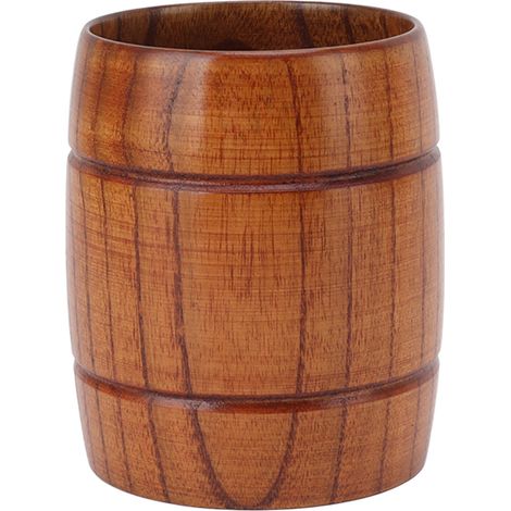Chope à bière en bois avec anse, 300 ml, anti-brûlure, sculptée, idéale pour le thé, le lait, la bière, la cuisine et le bar à domicile. (1/5)