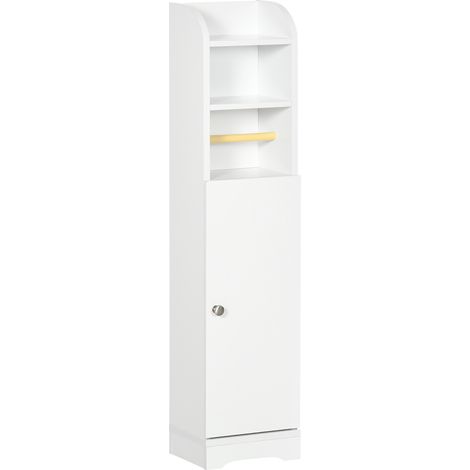 Meuble bas salle de bain blanc avec étagère ouverte, 2 tiroirs et 1 placard, 23 x 18 x 100 cm (1/5)