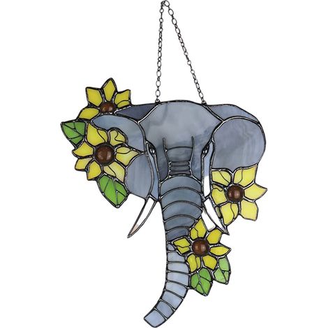 Suspension décorative éléphant et tournesols pour fenêtre