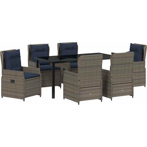 Maison Exclusive - Set da Pranzo per Giardino con cuscino 7 pcs Grigio Poly Rattan (1/5)