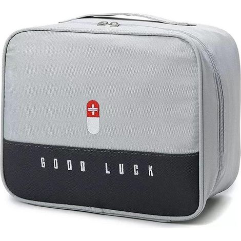 Reiseapotheke Tasche Grau, Wasserdicht & Tragbar, 2-Schicht Organizer für Erste Hilfe & Medikamente