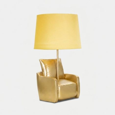 Lámpara de mesita de noche Midcentury amarilla de tela y resina (1/5)