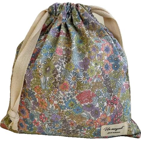 Bolsa de algodón con cordón, diseño floral hecho a mano, organizador multiusos, I (1/2)