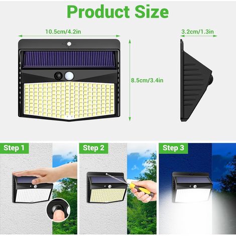 Lampe Solaire Exterieur Détecteur de Mouvement, 168 LED 3 Modes Lumiere Solaire éclairage extérieur, IP65 Etanche Eclairage Exterieur Solaire pour Jardin, Garage, Patio - Lot de 2 (1/4)