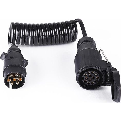 Rallonge Remorque 1,5M Avec Prise 7 et 13 Broches, Adaptateur 12V 7 Vers 13 Broches, Câble Spirale 7 Fils Pour Voiture Camion Caravane (1/5)