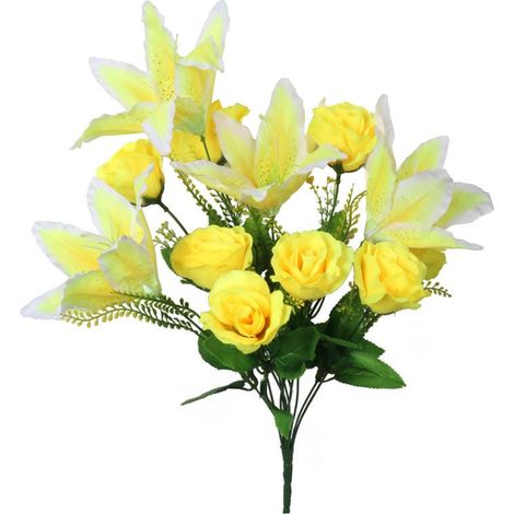 Ramo de 12 flores, mezcla de rosas y lirios, amarillos, 50 cm (1/3)