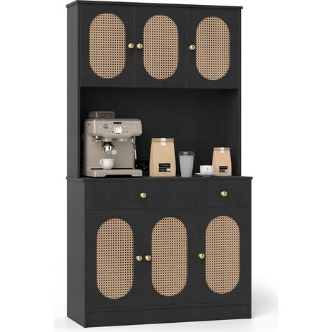 COSTWAY Mobile Dispensa 180 cm, Credenza Alta Cucina con 2 Cassetti, per Soggiorno,Nero (1/5)
