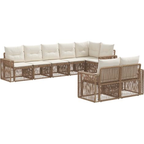 Gartensofa-set 8 pcs Beige und Cremeweiß Poly-Rattan vidaXL