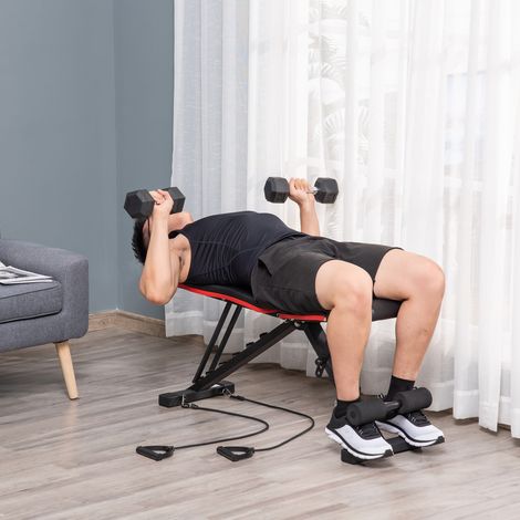 Établi musculation 2 en 1 inclinable - équipement pour maison et gym - support poids et cordes élastiques - structure noire