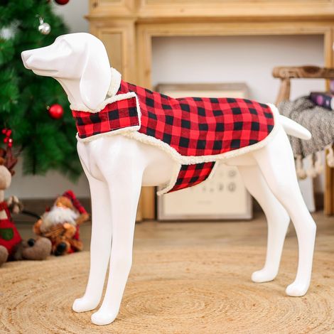Hunde- und Katzenbekleidung, Herbst- und Winterbekleidung, warme Hörner, Hundebekleidung mit Schlaufen (Größe XXXL, rot-schwarz kariert) (1/4)