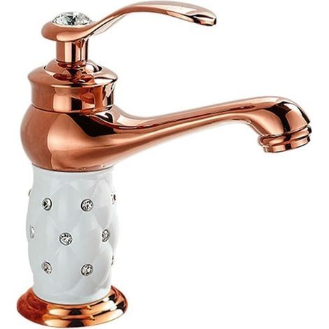 Robinet de lavabo monotrou, mitigeur monocommande, robinet de lavabo de luxe, robinet d'eau chaude et froide (or rose) (1/4)