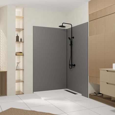 Set di 2 Pannelli Murali in Alluminio Grigio 120x210 cm + Profili Neri