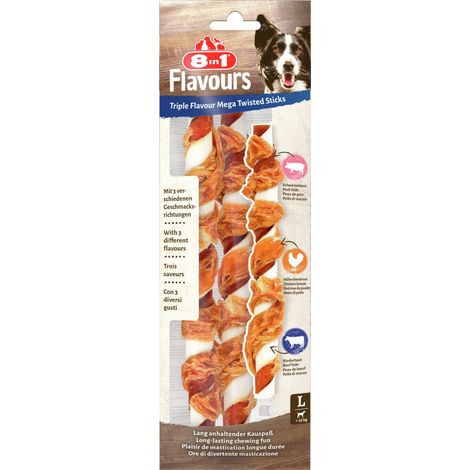 8in1 Hundeleckerli Triple Flavour Mega Twisted Sticks 140 g