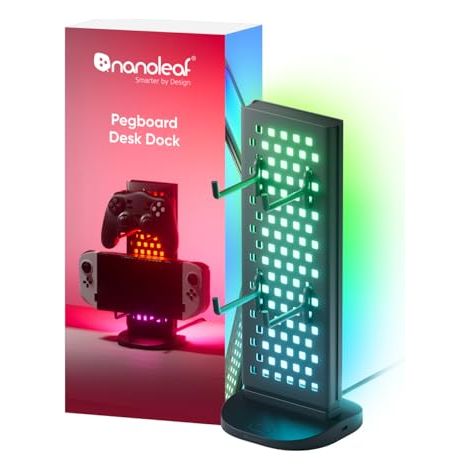 Nanoleaf Hub Luminoso para Gaming, Lámpara Mesa Inteligente RGB 3-en-1 con Soporte Auriculares/Mando, Iluminación Doble Cara, Dock USB-C, Sync Música y Pantalla vía App, Luz Ambiental Gaming