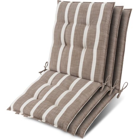 3x chaise à dossier bas Sun-NL Housse 100x50x8cm Beige-Blanc-Rayé