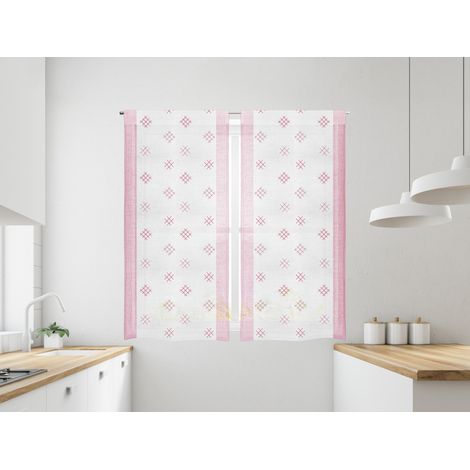 Coppia Tendine Tende A Vetro Ricamate Semitrasparenti Finestre Porta Finestra Cucina Bagno 60 x 150 Cm o 60 x 240 Cm Mod Cleme Rosso - 60x150 cm