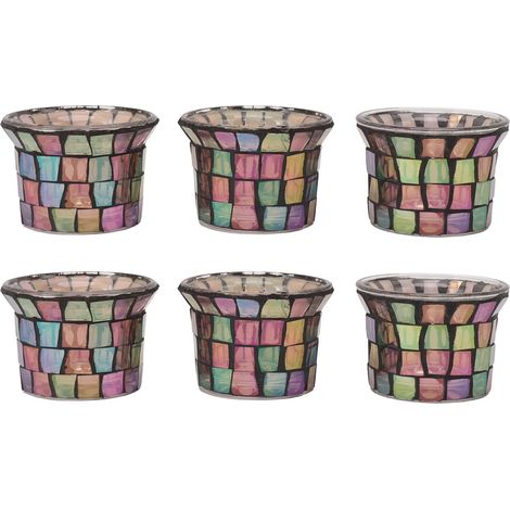 Lot de 6 photophores mosaïque en verre massif, pots de fleurs, parfaits pour les cérémonies de mariage, couleur marron. (1/5)