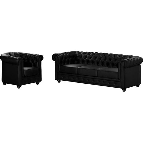 Divano 3 posti e poltrona CHESTERFIELD in similpelle Nero (1/5)