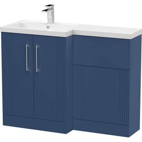 Belvide Retro Partially Fluted Floor Standing 2 Door Vanity WC Combination Unit and Basin, Left Hand, 1100mm, Satin Blue (1/4)