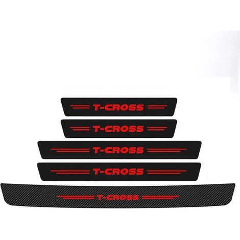 (5 pièces) Bandes adhésives en fibre de carbone pour seuils de porte et pédales de voiture Volkswagen VW T-cross,protection anti-rayures pour coffre arrière et pare-chocs (1/3)
